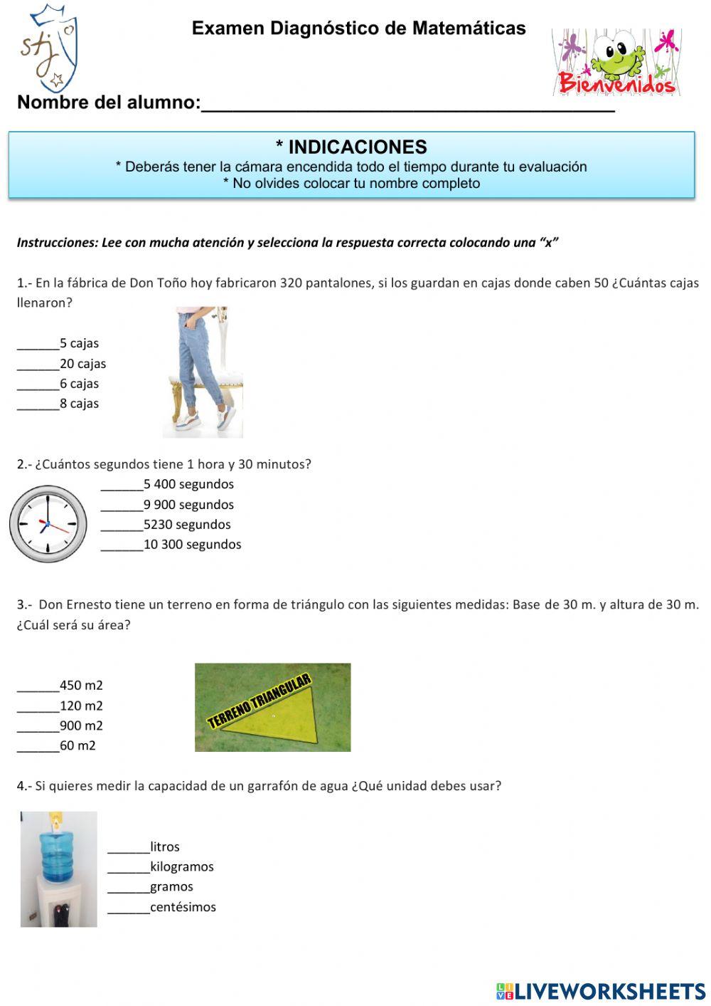 Diagnóstico Matemáticas online exercise for